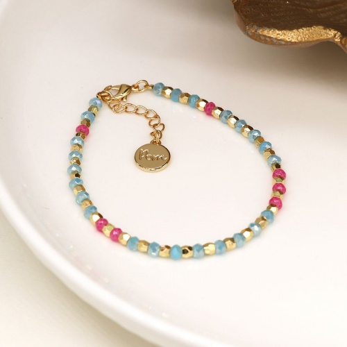 Aqua, Pink & Gold Faceted Bead Bracelet by Peace of Mind